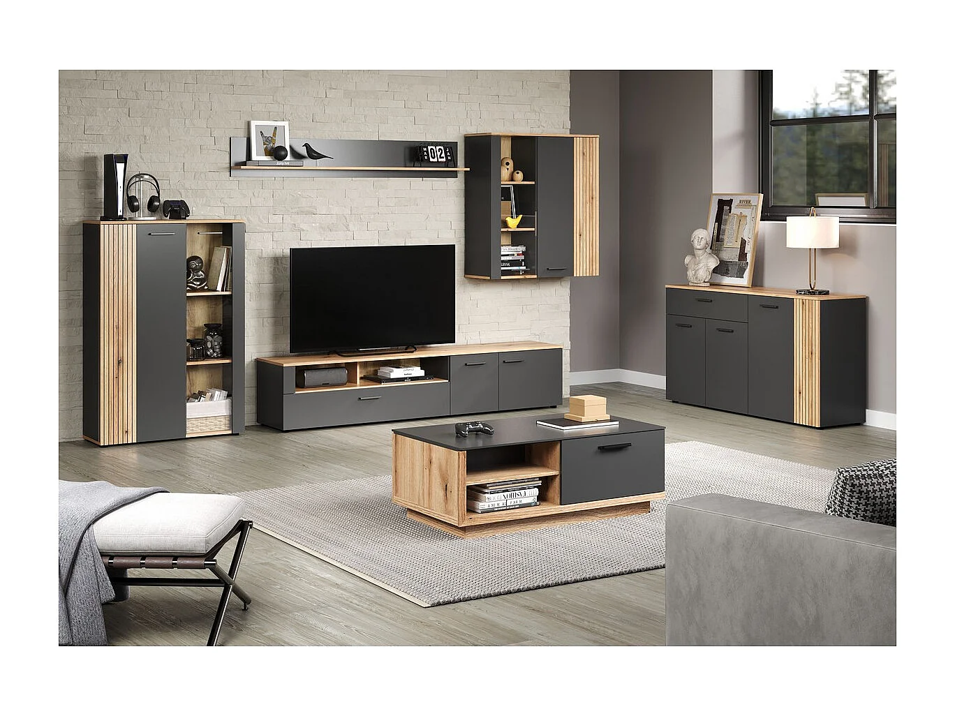 Étagère Esteban, Anthracite, 167x25x18 cm, Seven Design