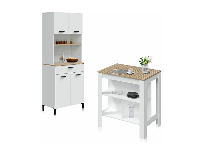 Pack alacena con mesa alta Nitza Blanco Artik (Blanco Mate) - Natur