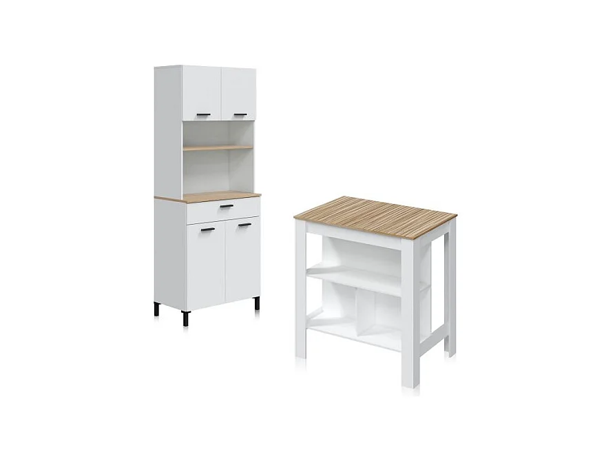 Pack alacena con mesa alta Nitza Blanco Artik (Blanco Mate) - Natur