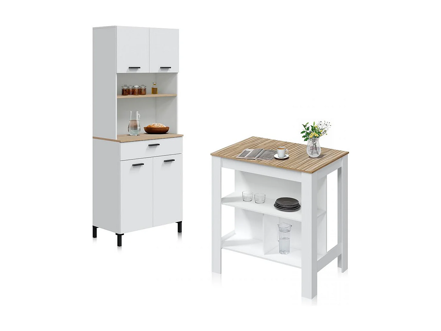 Pack alacena con mesa alta Nitza Blanco Artik (Blanco Mate) - Natur