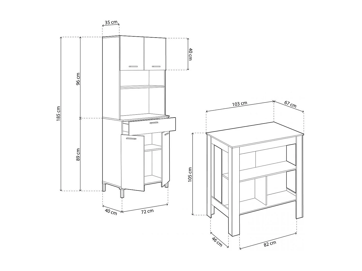 Pack alacena con mesa alta Nitza Blanco Artik (Blanco Mate) - Natur