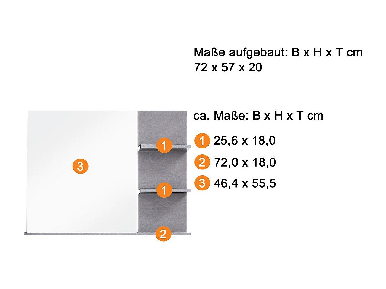 Miroir de Salle de Bain avec Étagère Indy, Gris, 72x20x57 cm, Seven Design