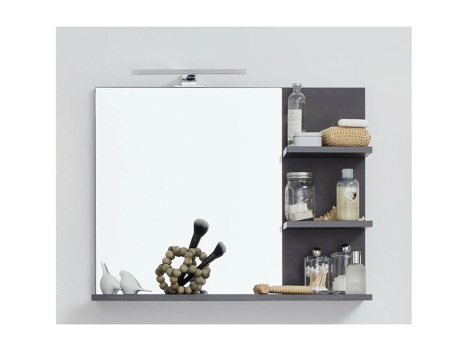 Miroir de Salle de Bain avec Étagère Indy, Gris, 72x20x57 cm, Seven Design