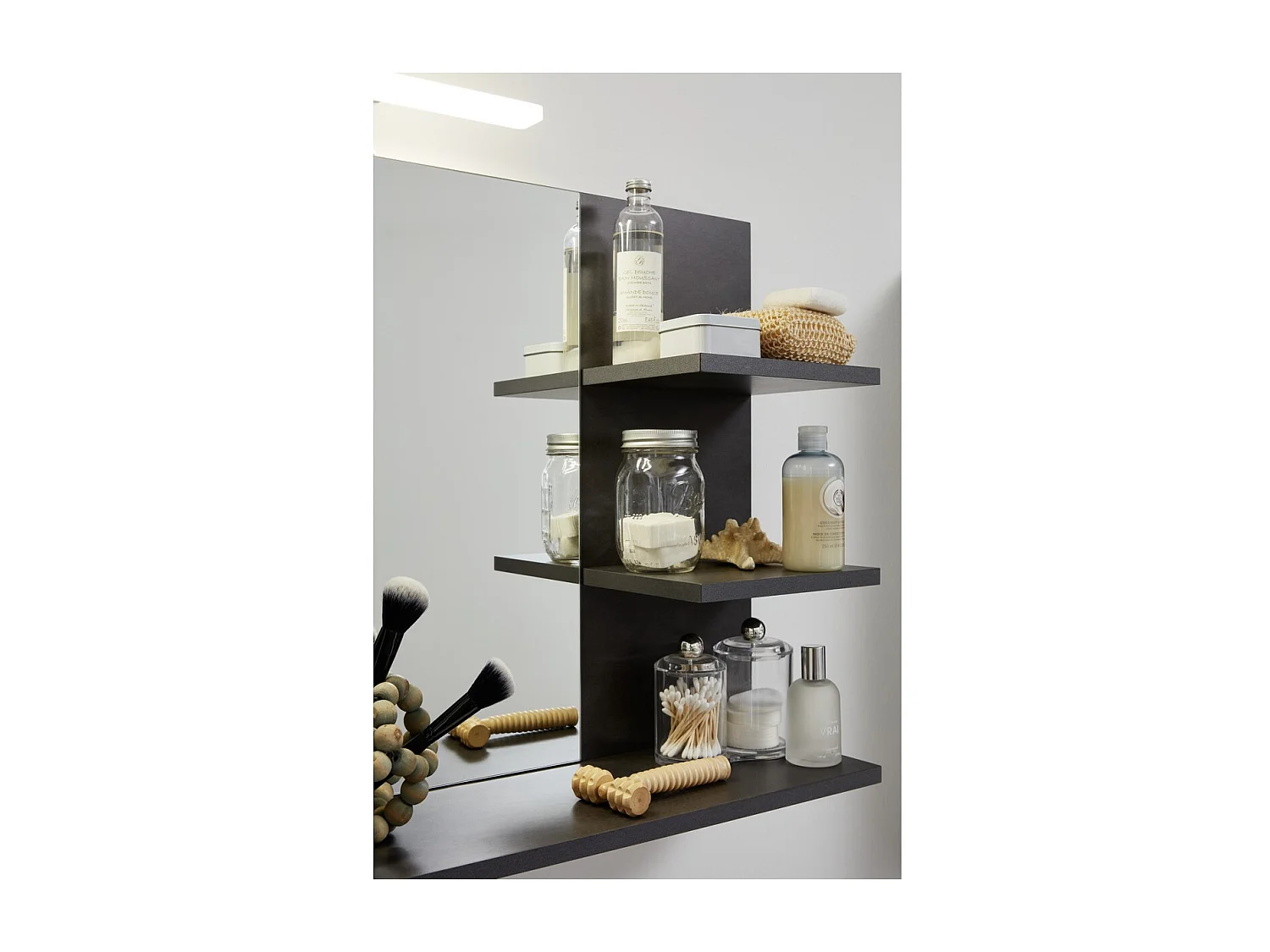 Miroir de Salle de Bain avec Étagère Indy, Gris, 72x20x57 cm, Seven Design