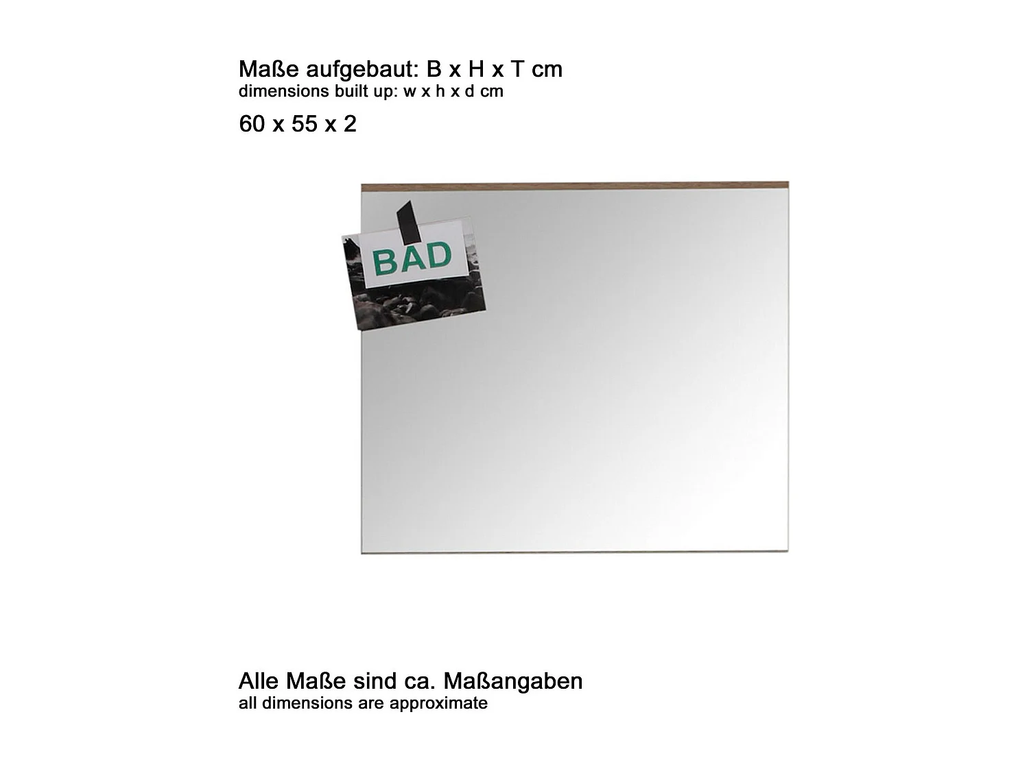 Miroir de Salle de Bain sans Cadre Mar, Marron, 60x2x55 cm, Seven Design