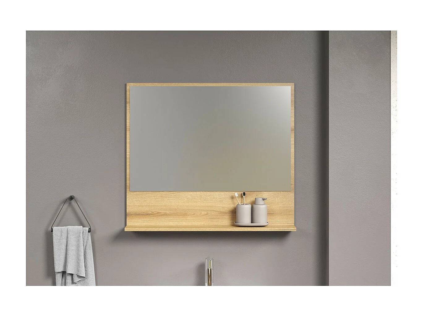 Spiegel met Plank Pure, Bruin, 80x74x14 cm, EPIKASA