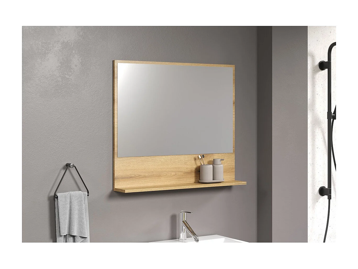 Spiegel met Plank Pure, Bruin, 80x74x14 cm, EPIKASA