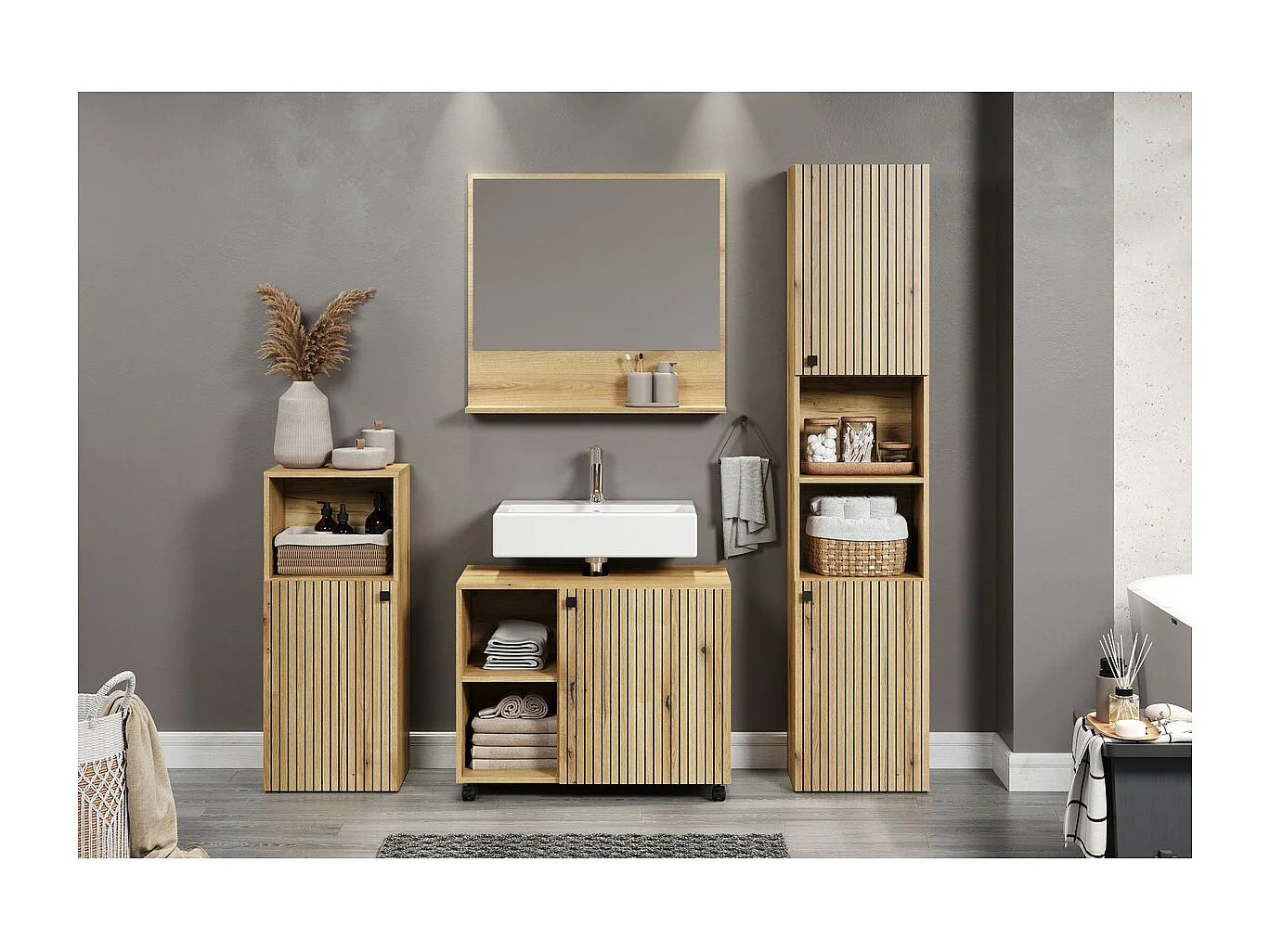 Spiegel met Plank Pure, Bruin, 80x74x14 cm, EPIKASA