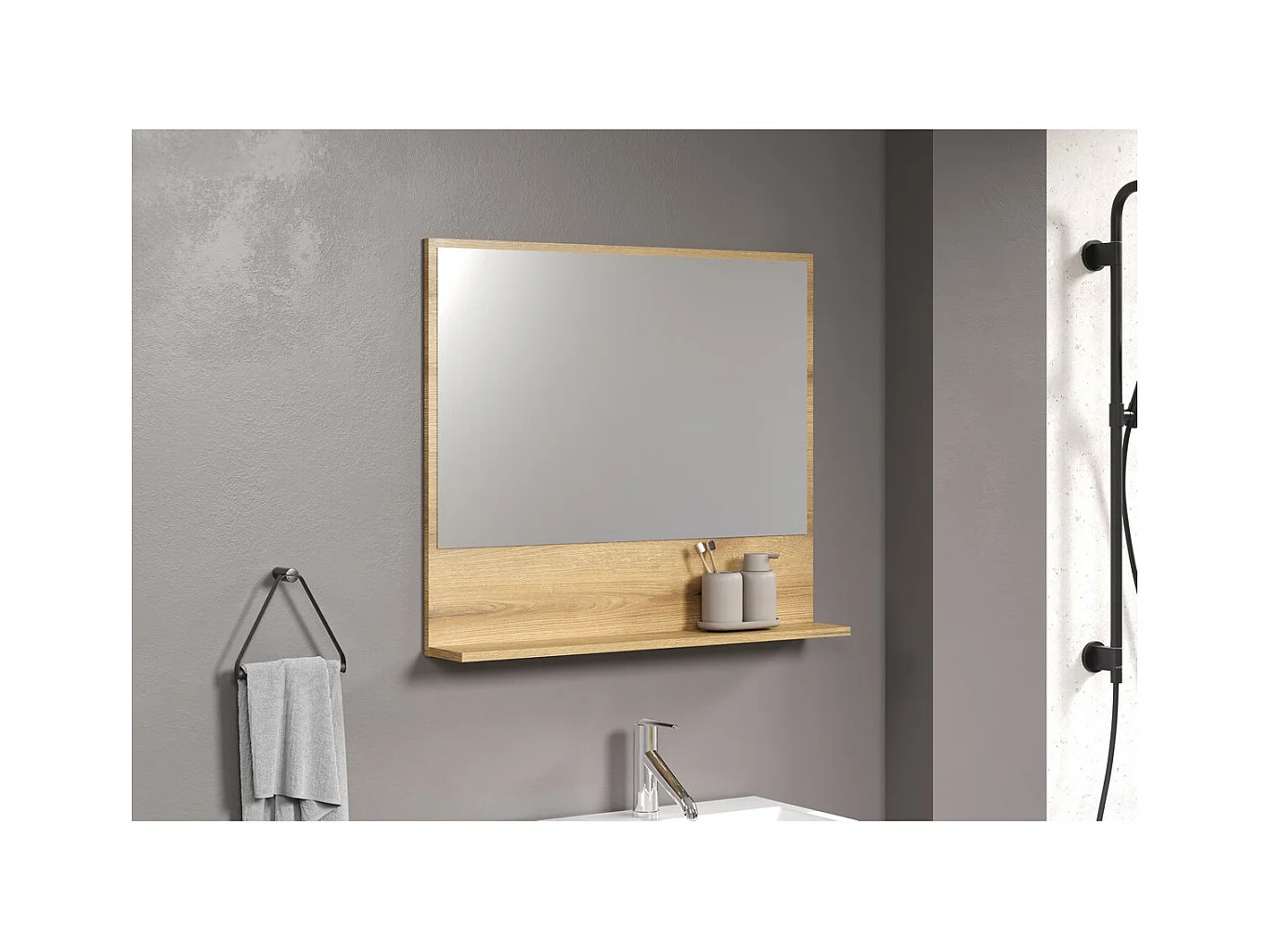 Miroir avec Étagère Pure, Marron, 80x74x14 cm, EPIKASA