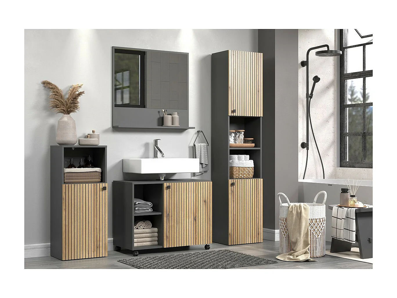 Badkamerspiegel met Plank Pure, Antraciet, 80x14x74 cm, Seven Design