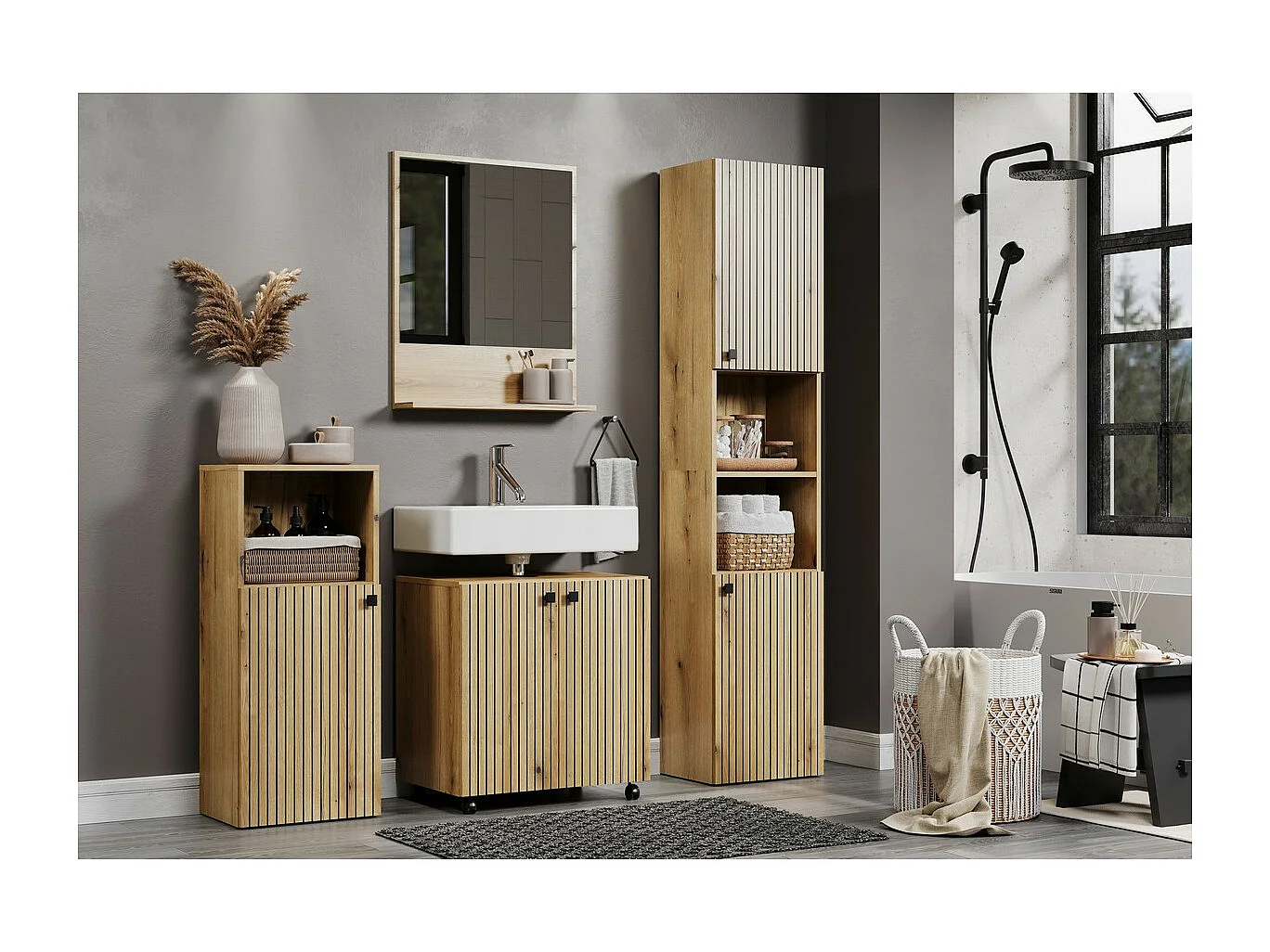 Miroir de Salle de Bain avec Étagère Pure, Marron, 60x14x74 cm, Seven Design