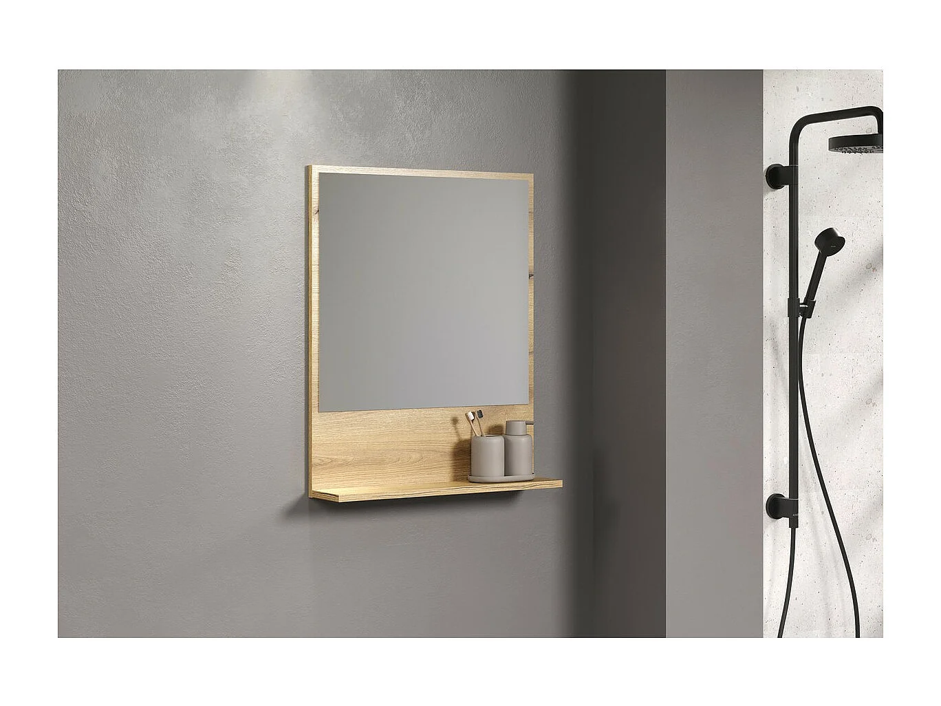 Miroir de Salle de Bain avec Étagère Pure, Marron, 60x14x74 cm, Seven Design