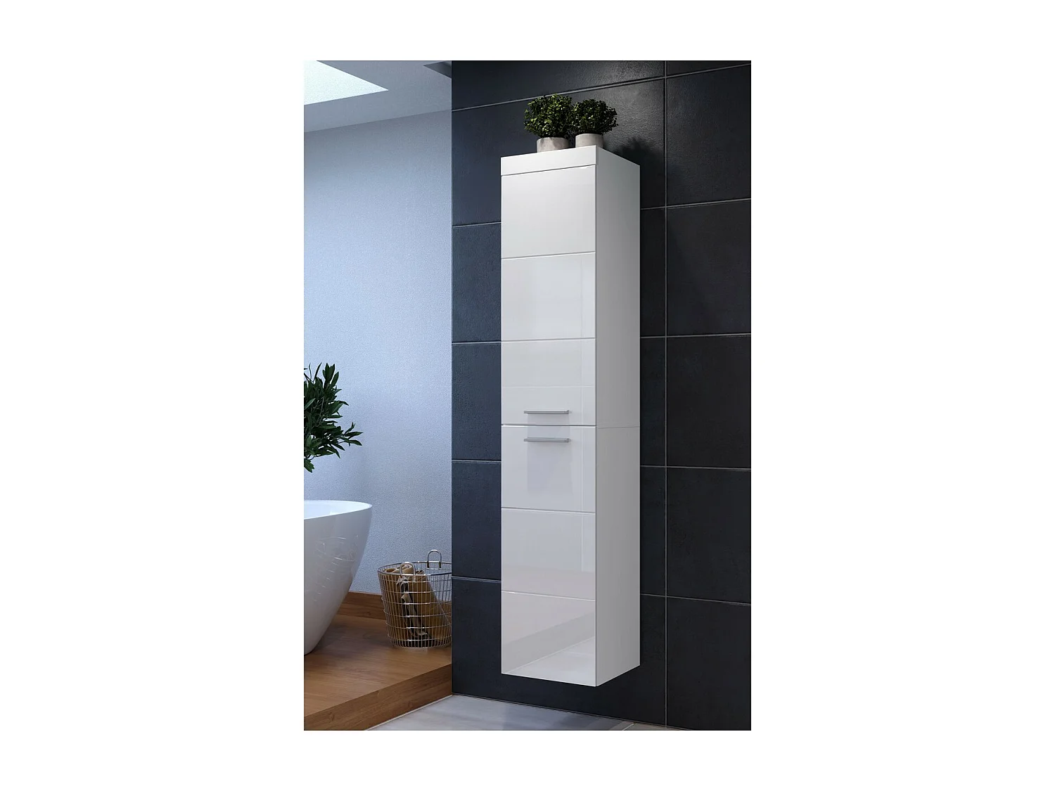 Meuble de Salle de Bain sur Pied Devon, Blanc, 35x33x170 cm, Seven Design