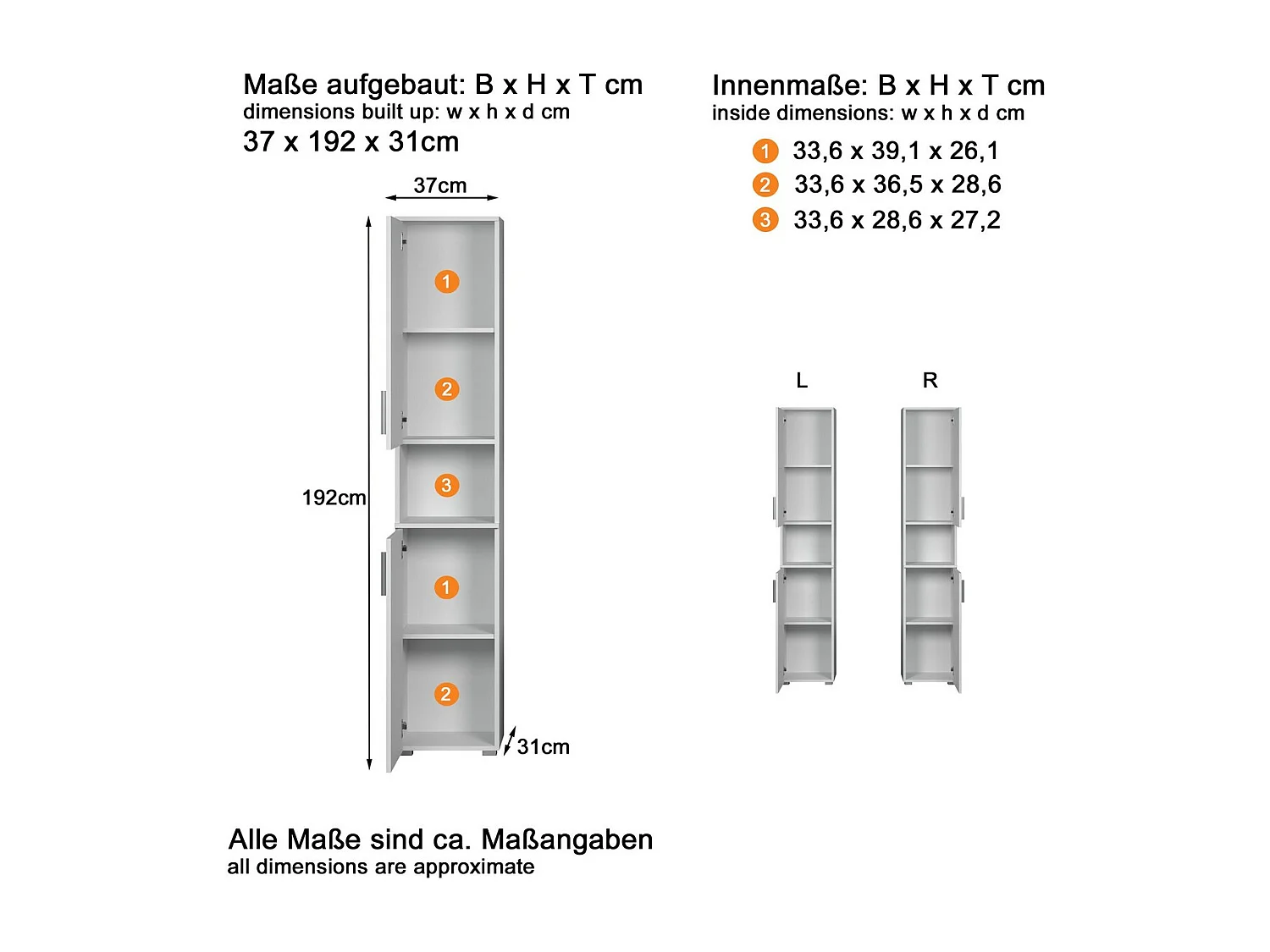 Badkameronderkast Wons, Wit, 37x192x31 cm, EPIKASA