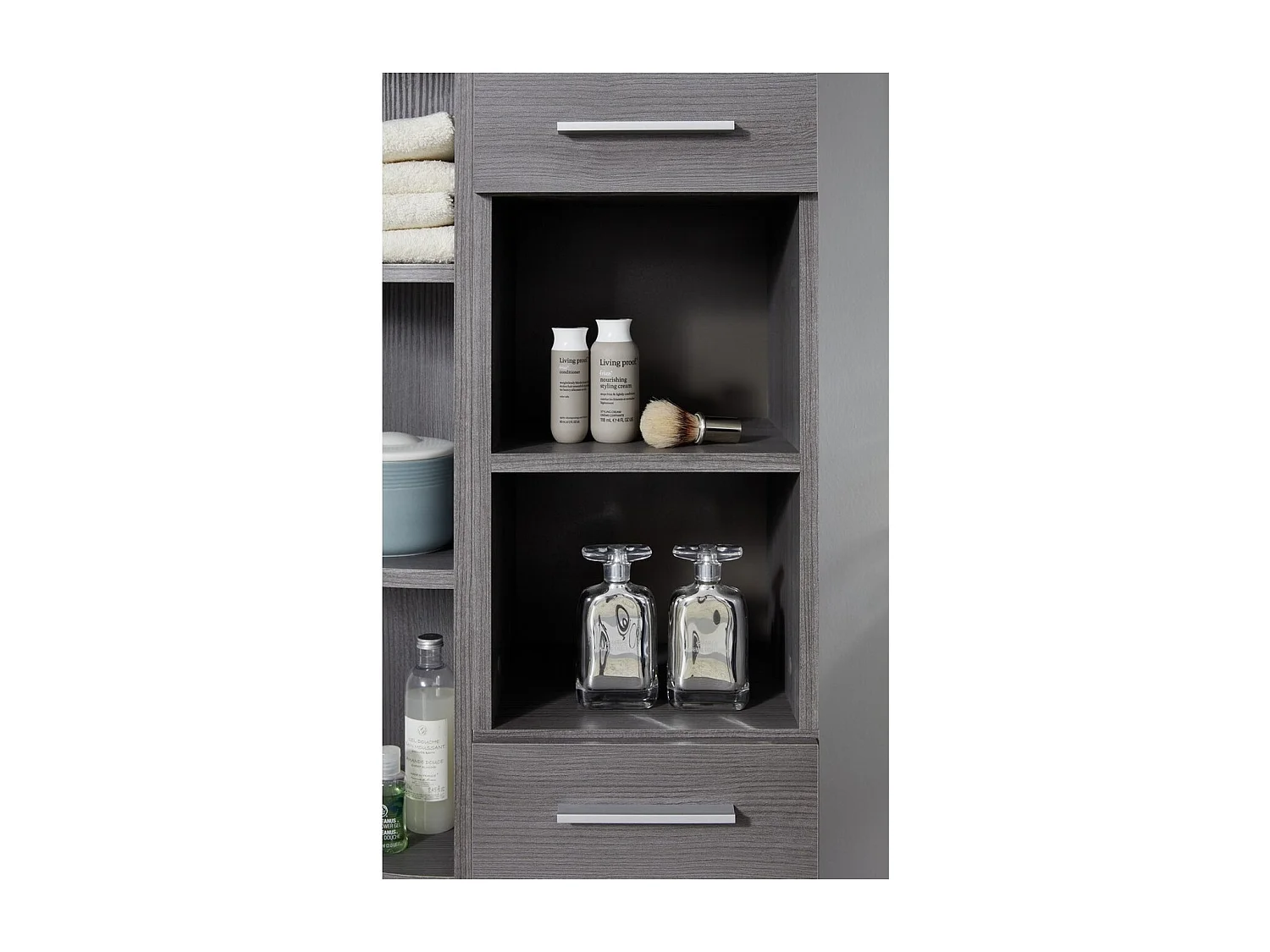 Meuble de Salle de Bain sur Pied Moon, Gris, 30x31x190 cm, Seven Design