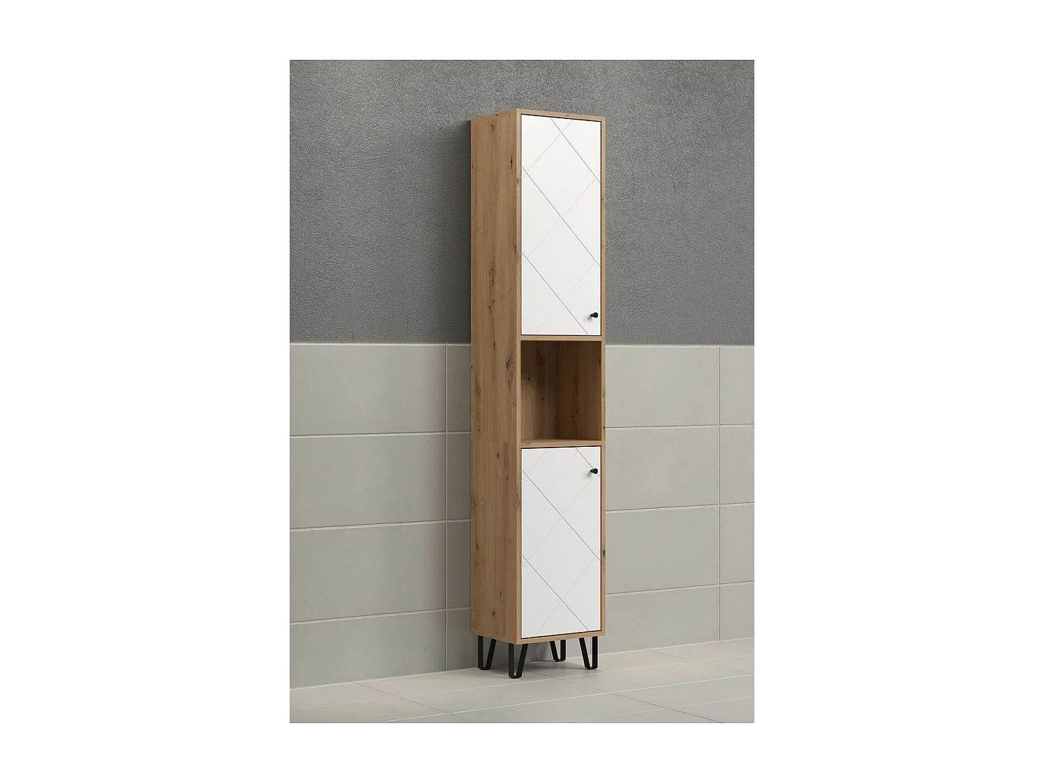 Meuble de Salle de Bain sur Pied Touch, Blanc, 36x29x191 cm, Seven Design
