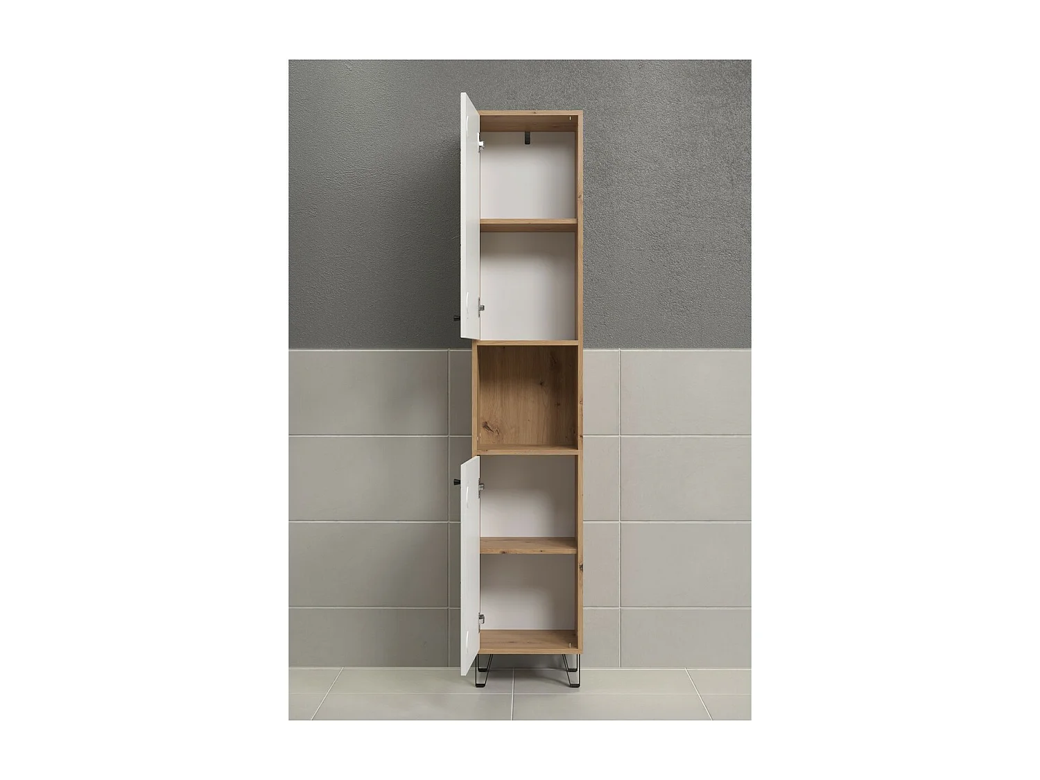 Meuble de Salle de Bain sur Pied Touch, Blanc, 36x29x191 cm, Seven Design