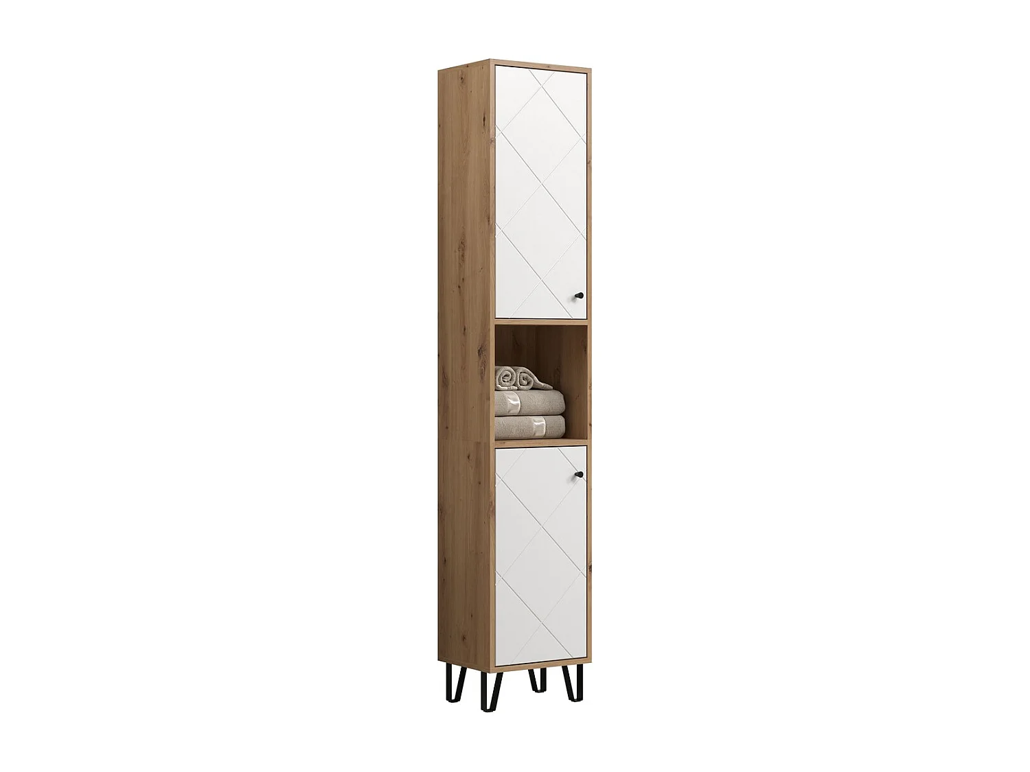 Meuble de Salle de Bain sur Pied Touch, Blanc, 36x29x191 cm, Seven Design