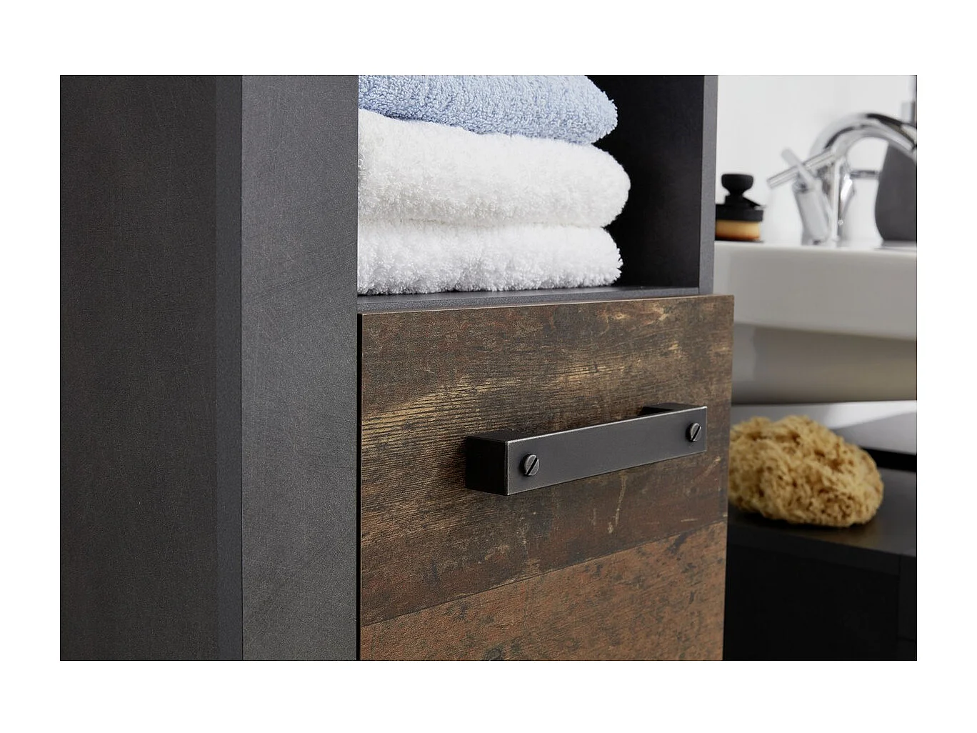 Meuble de Salle de Bain sur Pied Indy, Marron, 36x31x184 cm, Seven Design