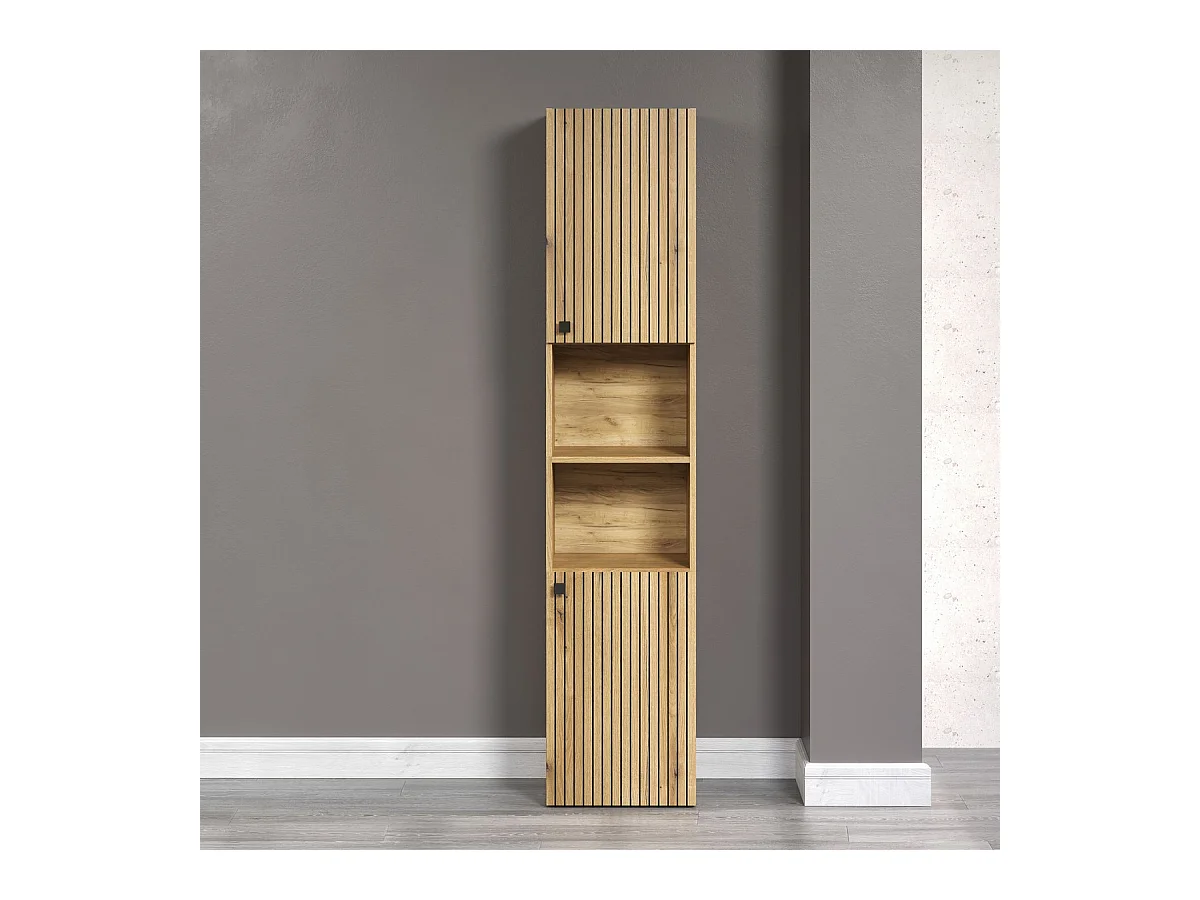 Meuble de Salle de Bain sur Pied Pure, Marron, 40x31x186 cm, Seven Design