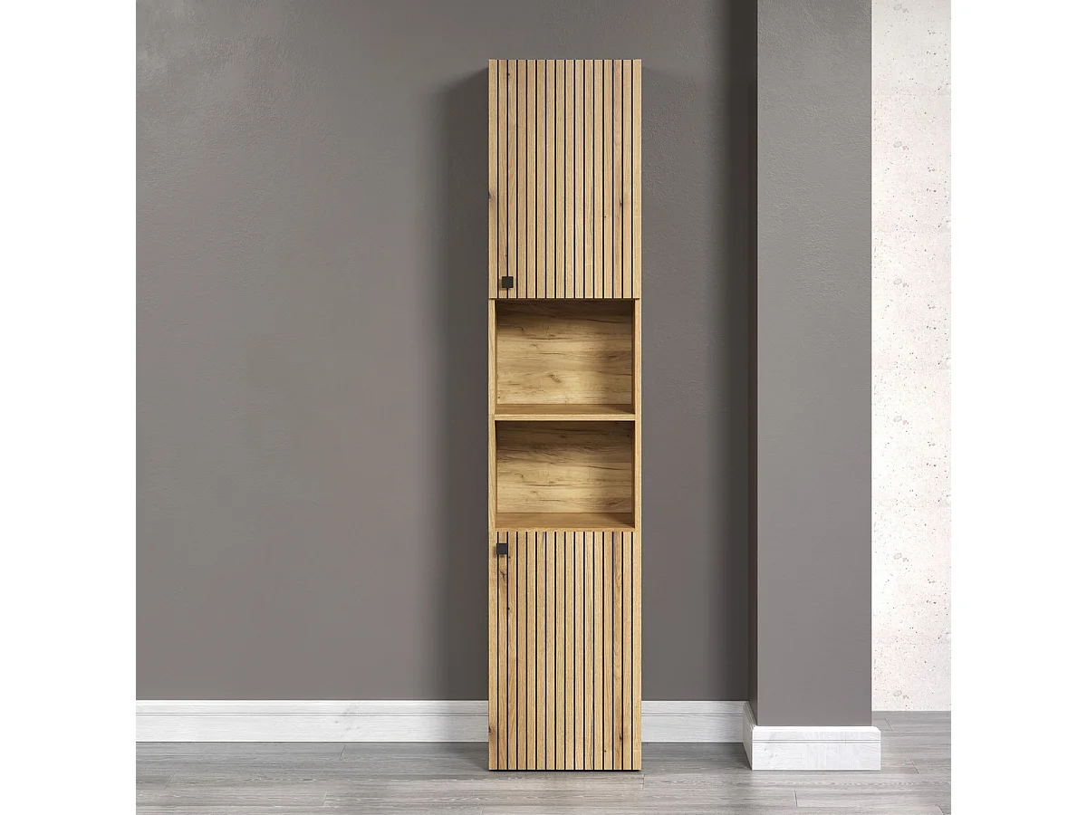 Meuble de Salle de Bain sur Pied Pure, Marron, 40x31x186 cm, Seven Design