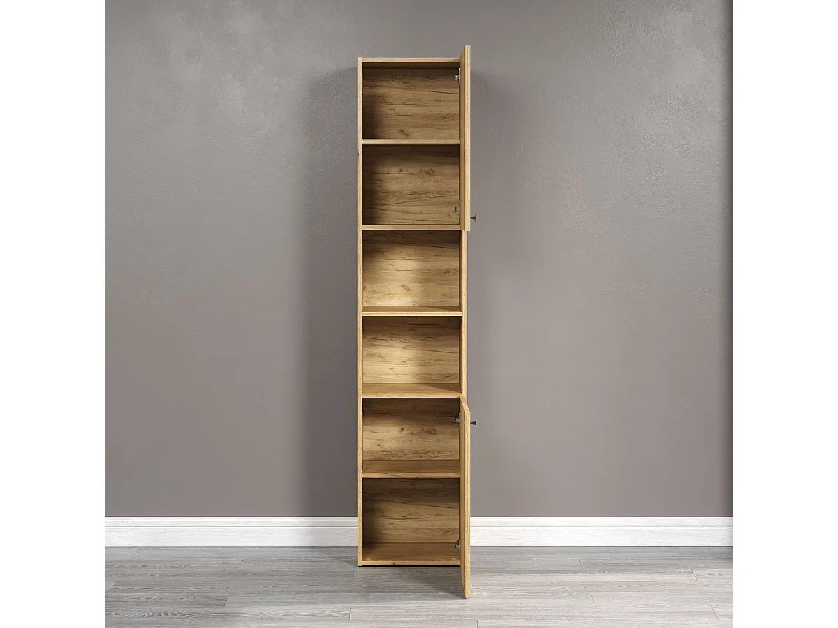 Meuble de Salle de Bain sur Pied Pure, Marron, 40x31x186 cm, Seven Design