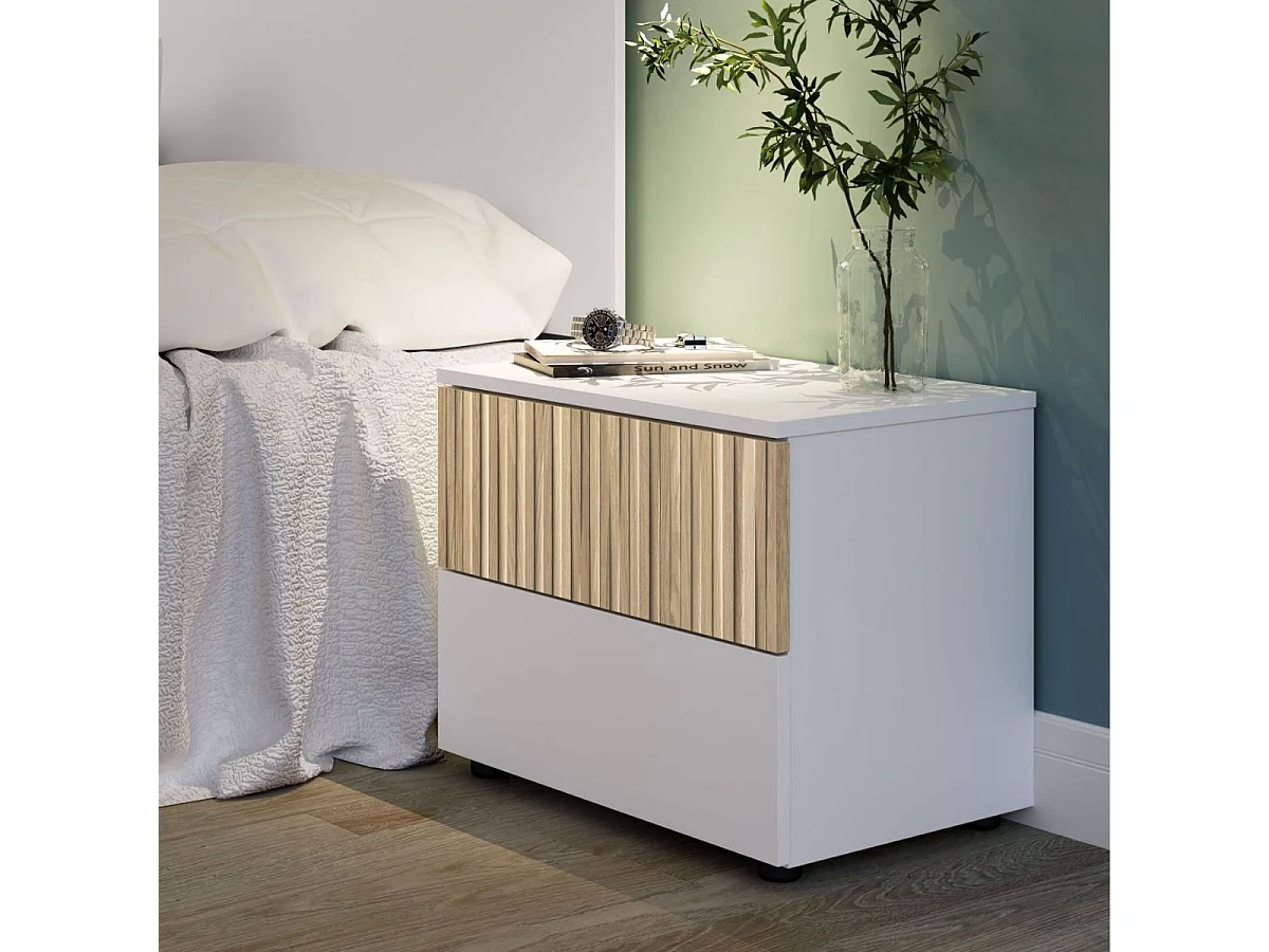 Table de chevet Ethna en Natur et Artik blanc, 50x42x34 cm