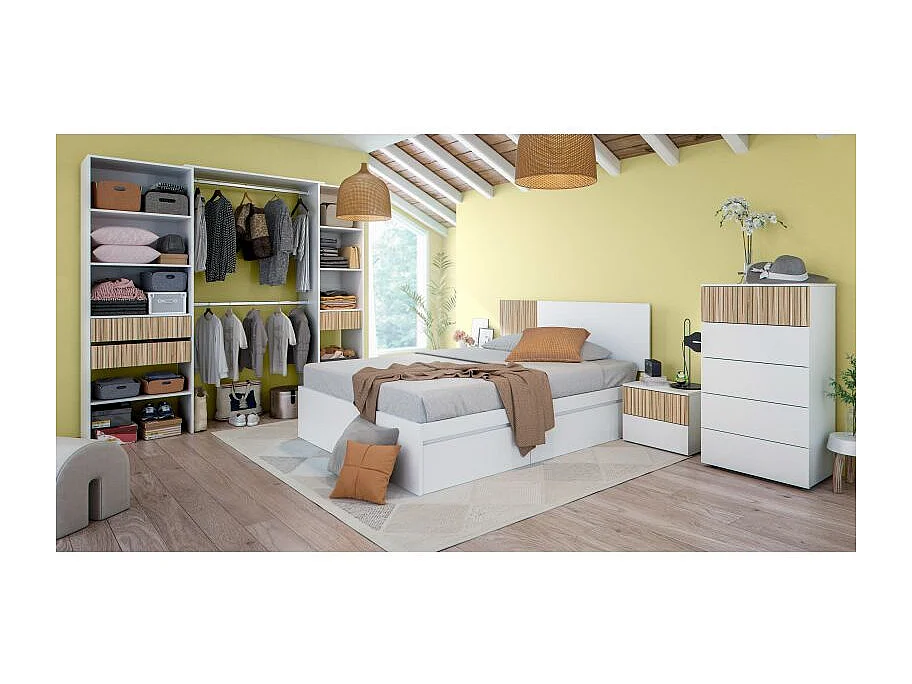 Table de chevet Ethna en Natur et Artik blanc, 50x42x34 cm