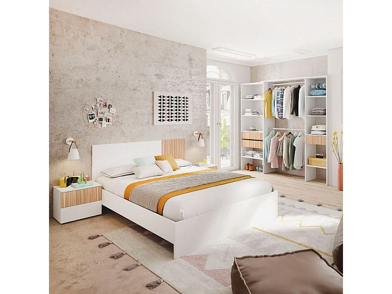 Mesa de cabeceira Ethna em Natur e Artik branco, 50x42x34 cm