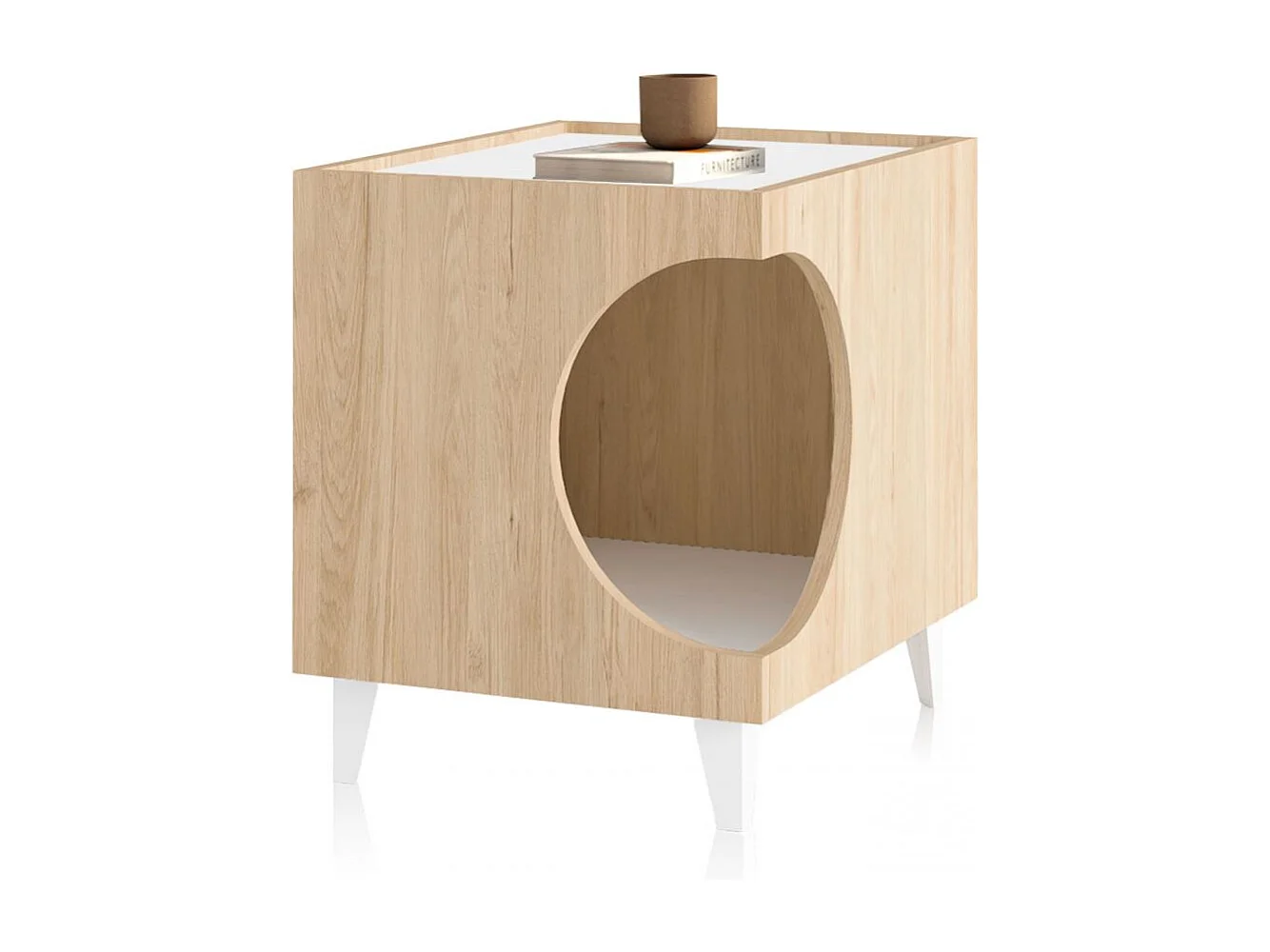 Mesita de noche Homely Pets Roble - Blanco