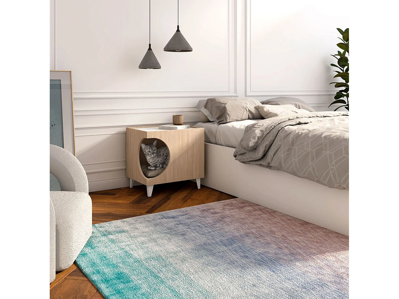 Mesita de noche Homely Pets Roble - Blanco