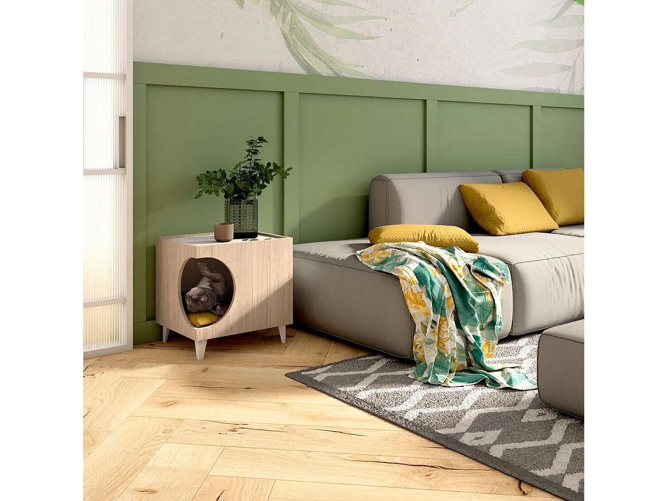 Mesita de noche Homely Pets Roble - Blanco