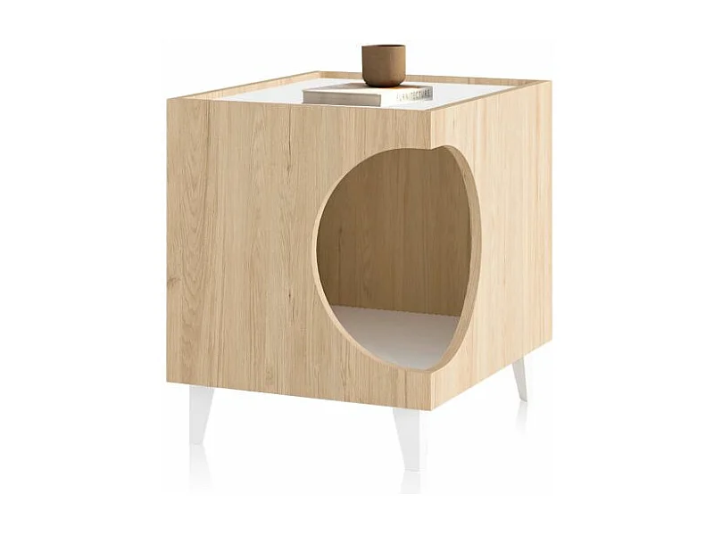 Mesita de noche Homely Pets Roble - Blanco