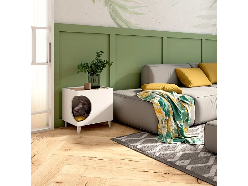 Mesita de noche Homely Pets Blanco - Roble