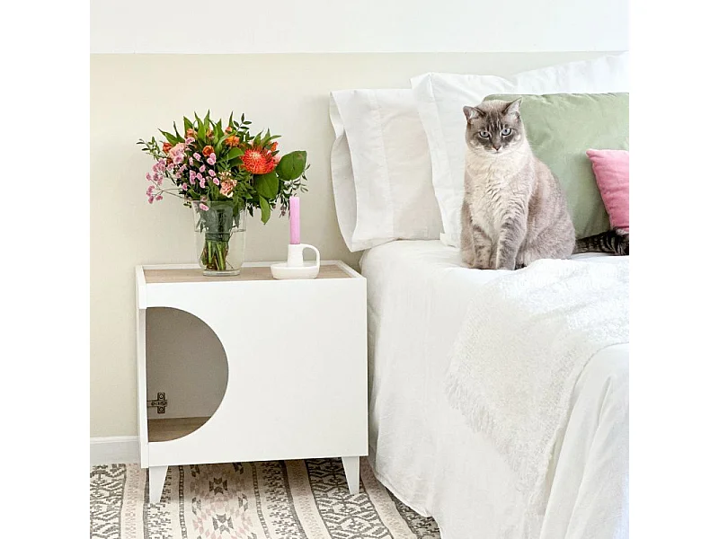 Mesita de noche Homely Pets Blanco - Roble