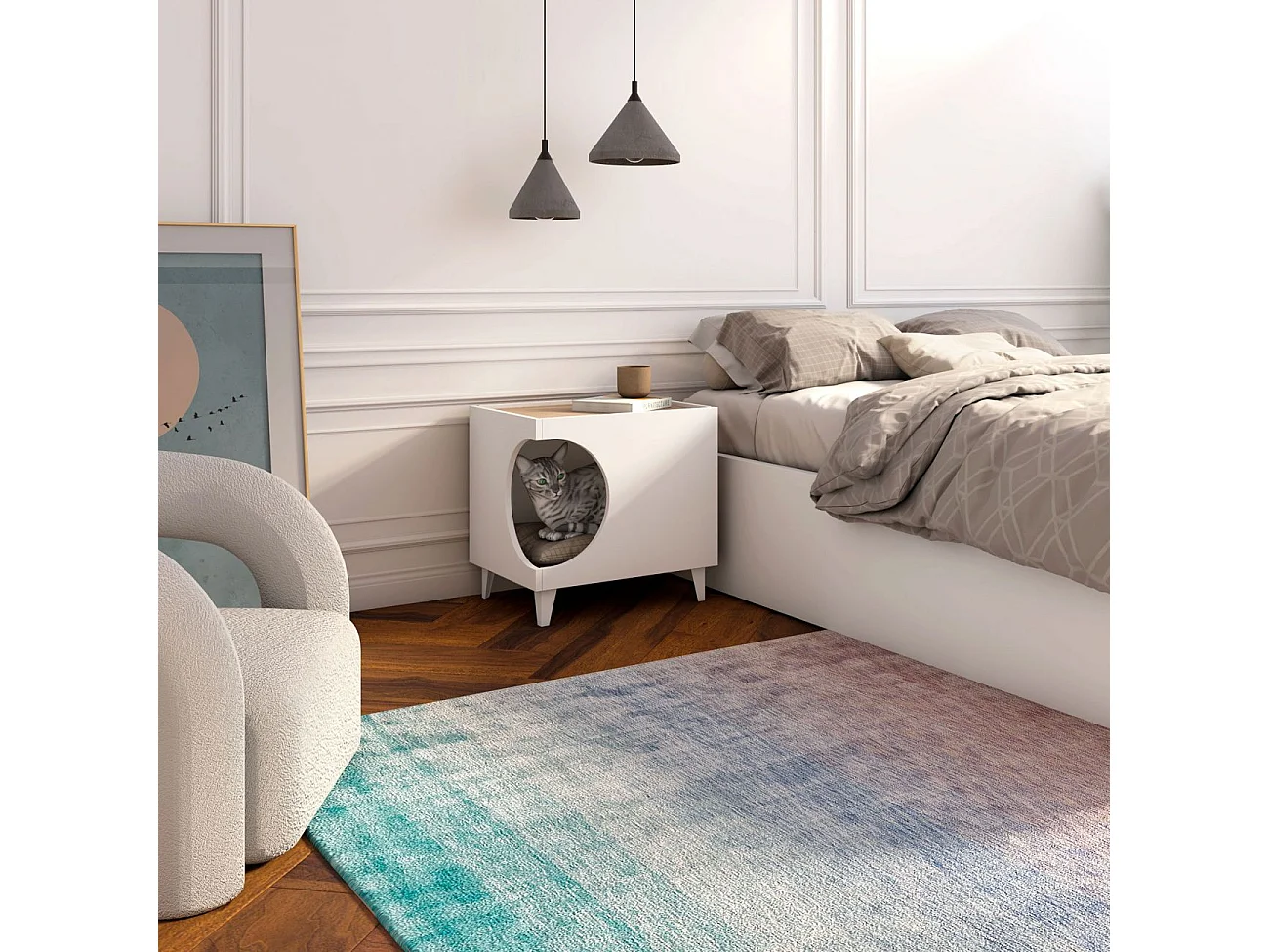 Mesita de noche Homely Pets Blanco - Roble