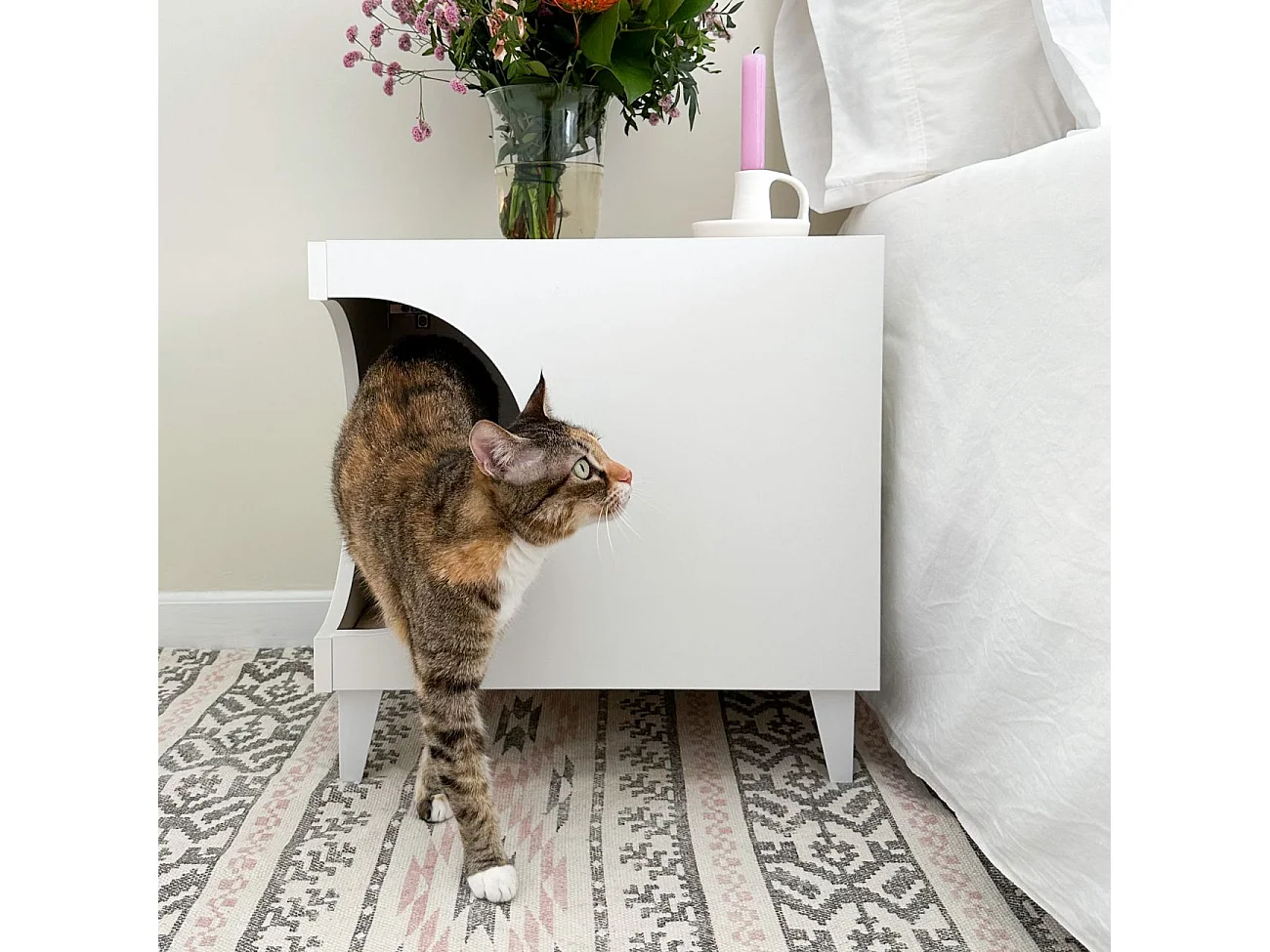 Mesita de noche Homely Pets Blanco - Roble