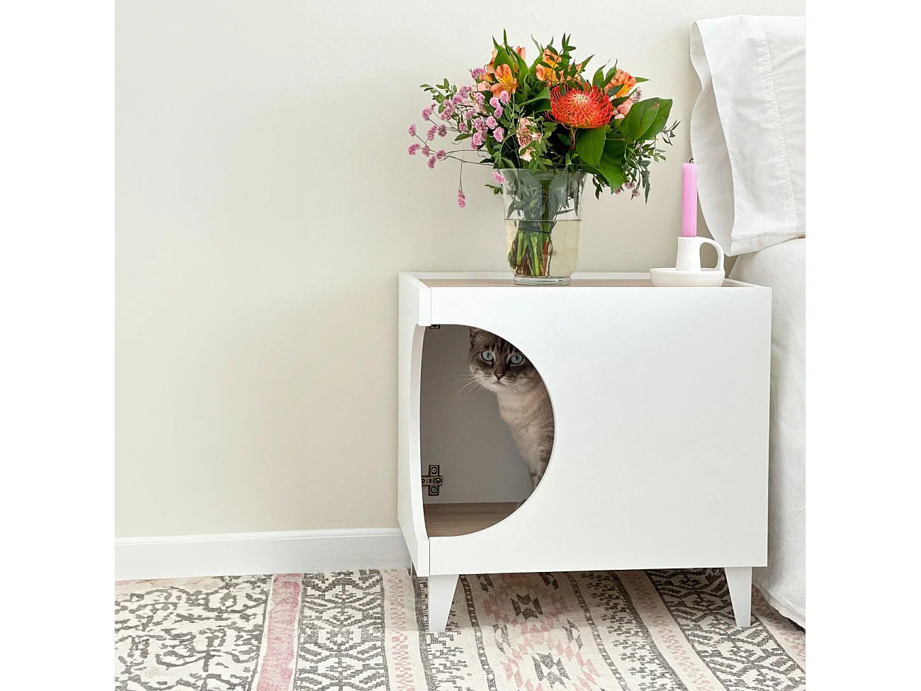 Mesita de noche Homely Pets Blanco - Roble