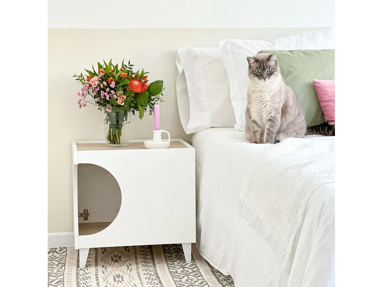 Mesita de noche Homely Pets Blanco - Roble