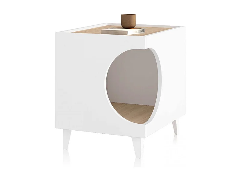 Mesita de noche Homely Pets Blanco - Roble