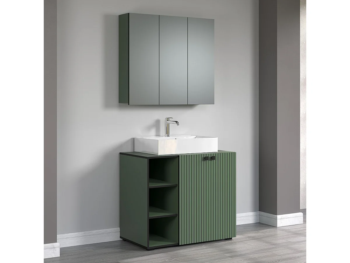 Pensile Bagno con Specchio Pure, Verde, 90x80x20 cm, EPIKASA