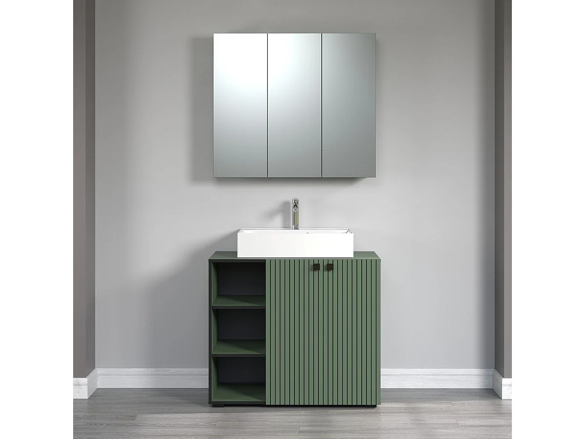 Armoire Murale de Salle de Bain avec Miroir Pure, Vert, 90x20x80 cm, Seven Design