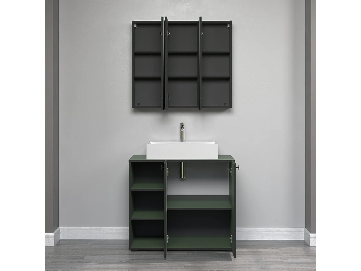 Armoire Murale de Salle de Bain avec Miroir Pure, Vert, 90x20x80 cm, Seven Design