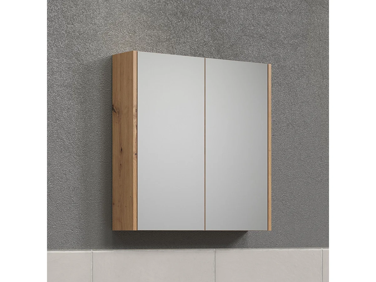 Badkamer Wandkast met Spiegel Touch, Bruin, 69x70x15 cm, EPIKASA