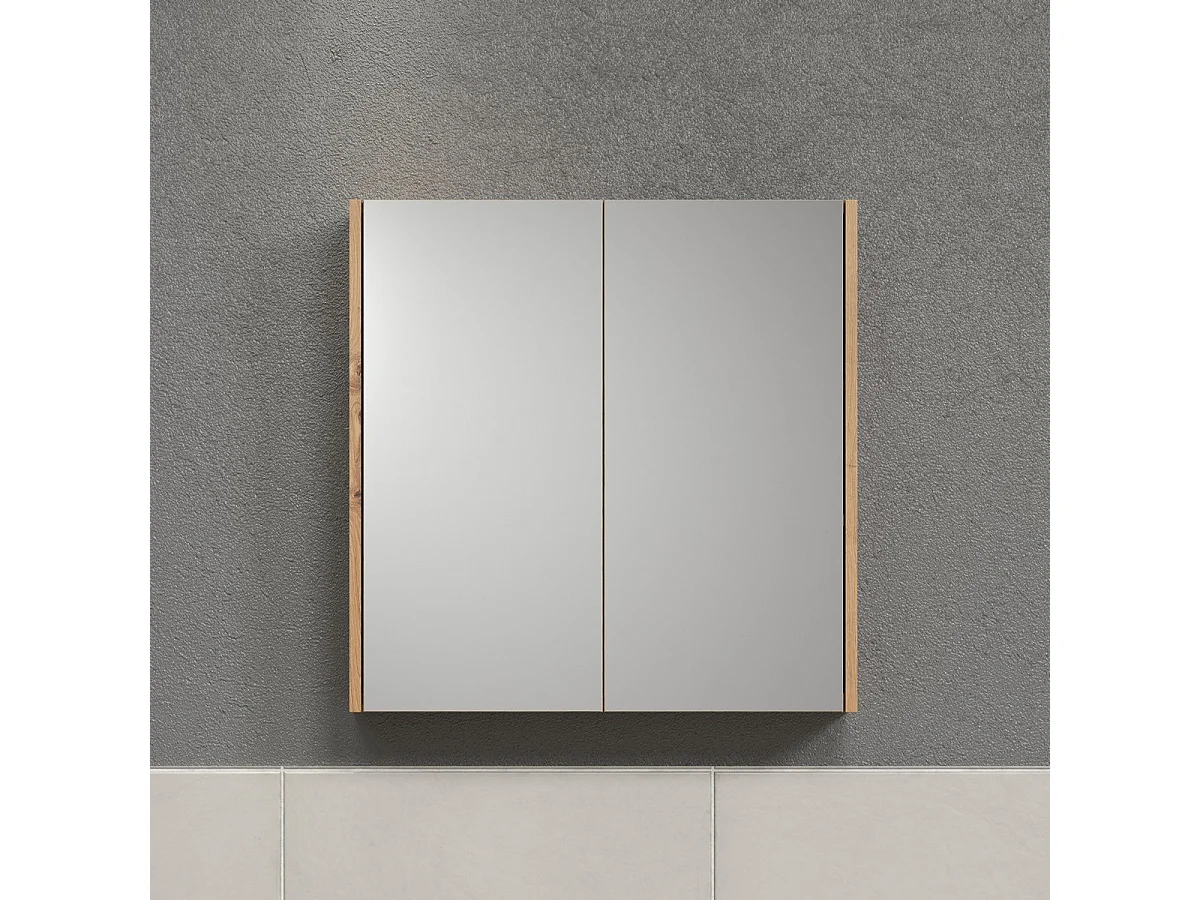 Badkamer Wandkast met Spiegel Touch, Bruin, 69x70x15 cm, EPIKASA