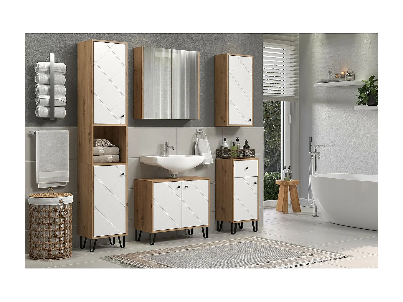 Armoire Murale de Salle de Bain avec Miroir Touch, Marron, 69x15x70 cm, Seven Design