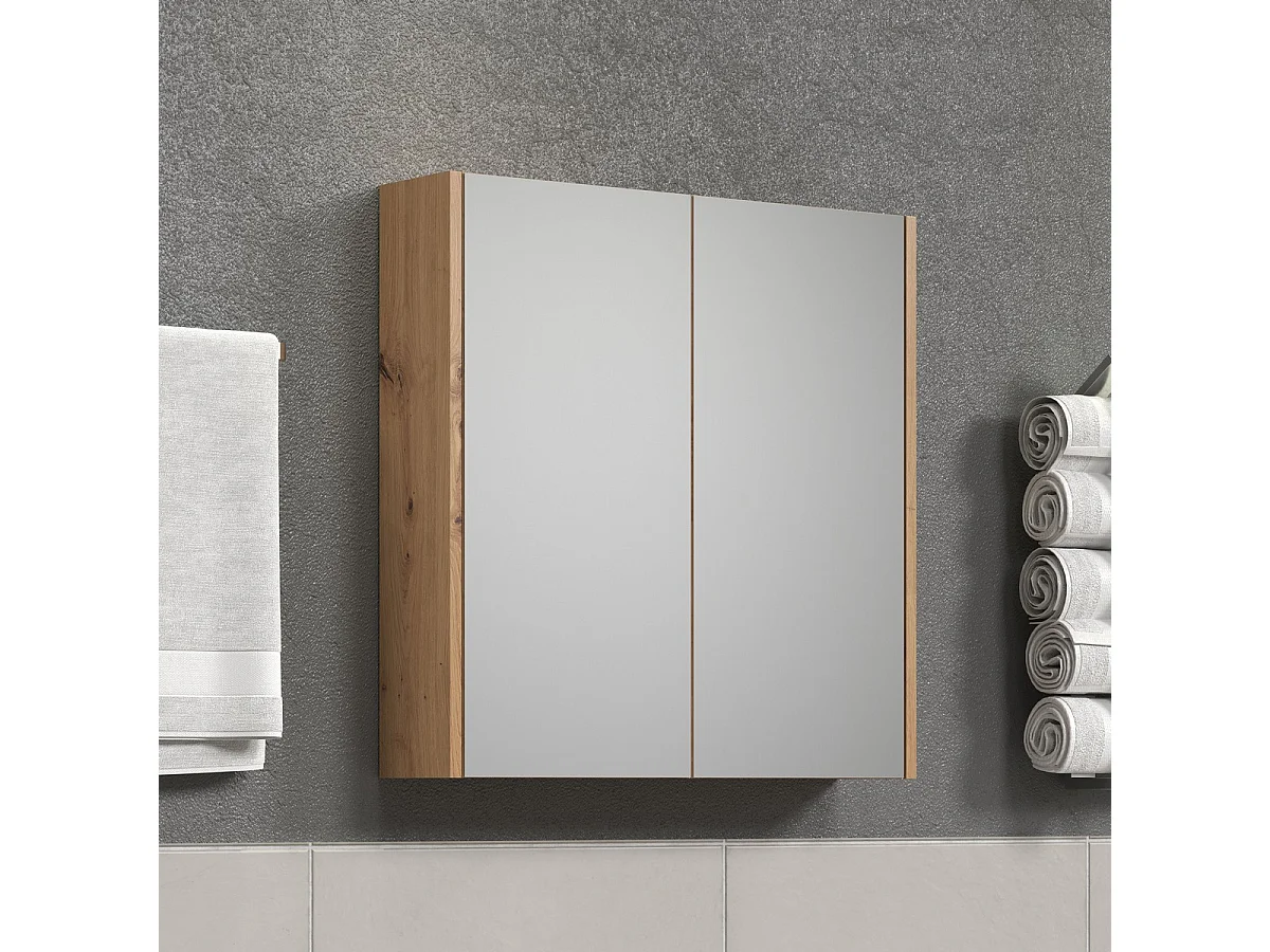 Armoire Murale de Salle de Bain avec Miroir Touch, Marron, 69x15x70 cm, Seven Design
