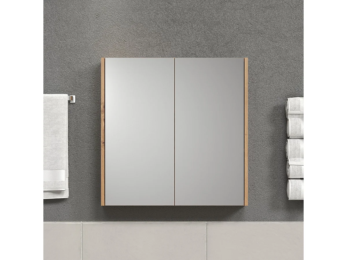 Armoire Murale de Salle de Bain avec Miroir Touch, Marron, 69x15x70 cm, Seven Design