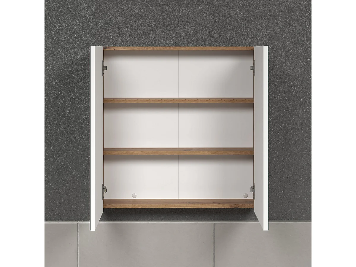 Armoire Murale de Salle de Bain avec Miroir Touch, Marron, 69x15x70 cm, Seven Design