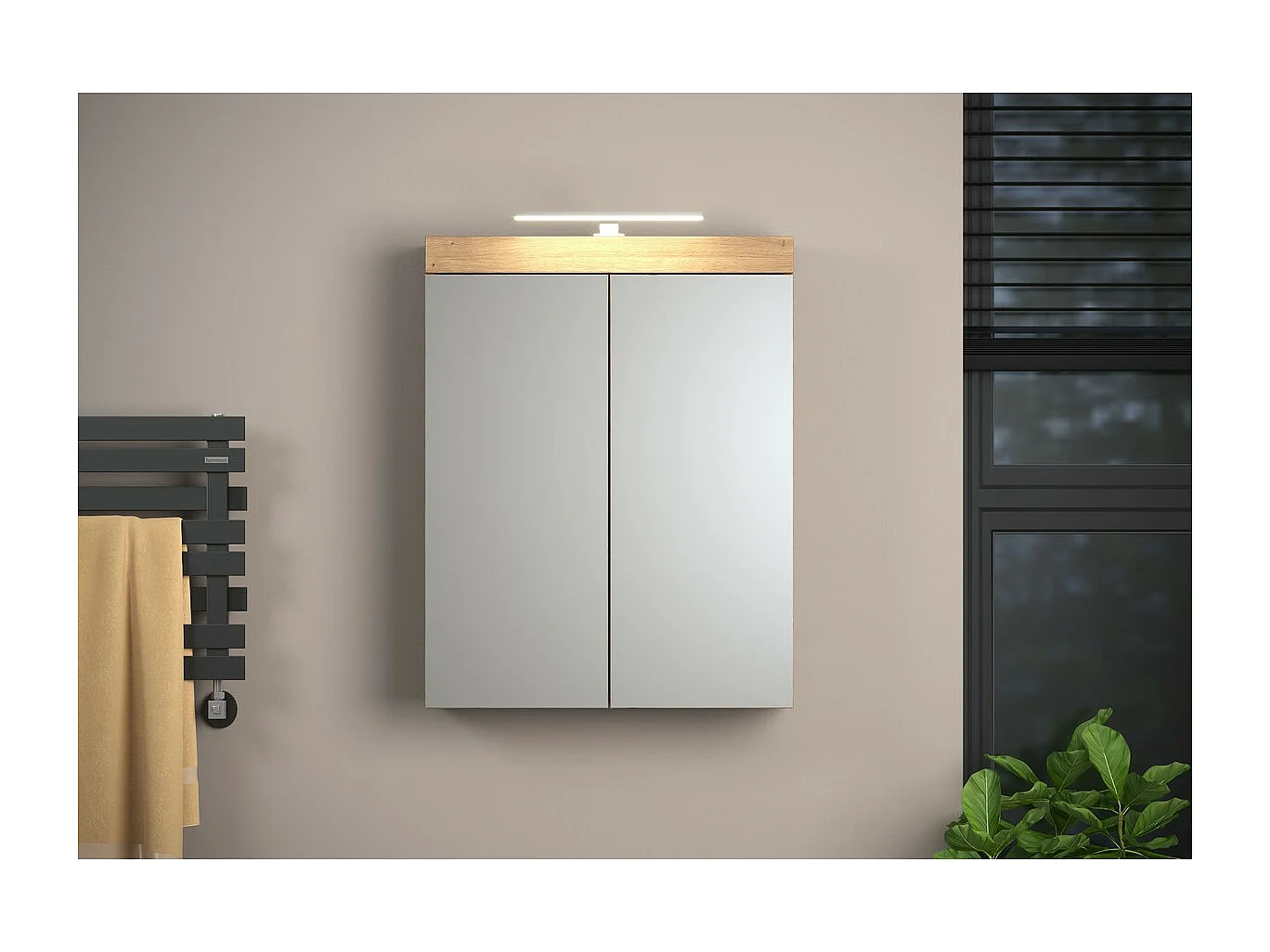 Armoire Murale de Salle de Bain avec Miroir Amanda, Marron, 60x17x77 cm, Seven Design